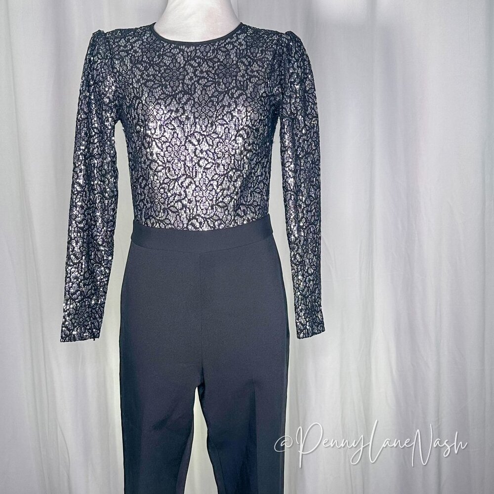 Michael Kors Metallic Sequined Lace Tuxedo Jumpsuit - Picture 3 of 13